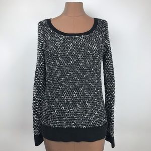 LOFT Black White Textured Speckle Pullover Sweater
